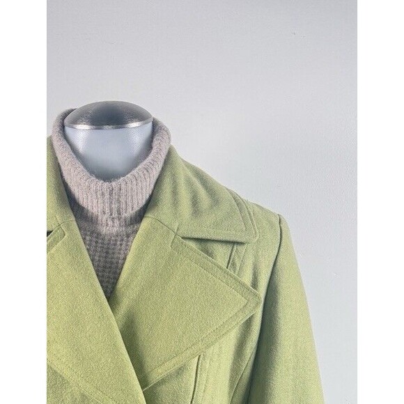 Chartreuse Wool Blend Double Breasted Classic Winter Peacoat Woman Small Coat - Picture 3 of 8